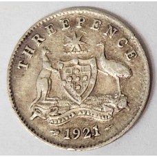 AUSTRALIA 1921 . THREEPENCE . NO MINT MARK